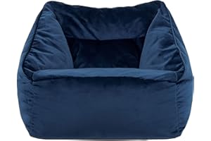 icon Natalia Velvet Lounge Chair Bean Bag, Navy Blue, Giant Bean Bag Velvet Chair, Large Bean Bags for Adult with Filling Included, Accent Chair Living Room Furniture