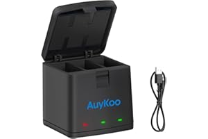 AuyKoo - Cargador y Caja de Almacenamiento de batería, Organizador de baterías de Caja de Carga de 3 Canales con Cable de Carga USB Tipo C para GoPro Hero 9 Hero 10 Black Hero 11 Black