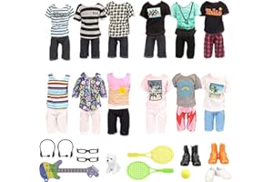 Miunana 22 Accesorios para Ken Dolls Muñecas: 12 Ropas + 2 Pares De Anteojos + 2 Micrófono + Perro + Ordenador O Raqueta + 3 PCS Zapatos (Biondo + Negro + Blanco) + Guitarra