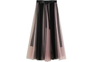 Maeau - Donna Gonna Lunga Floreale Elastica Gonna Tulle Pieghe A-Line Gonna Vita Alta Casual Stile Gonna Elegante Vintage per Vacanze Lavoro e Eeste