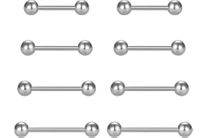 Fectas 8pcs Tongue Bars 14G 12/14/16/18mm Piercing Ring Stainless Steel Nipple Piercing Jewellery