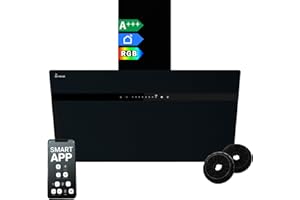 KKT KOLBE Cappa aspirante 80 cm | Cappa a Parete | Acciaio Inossidabile | Vetro Nero | WiFi | auto spegnimento | Illuminazione LED RGBW | Operazione di tocco | STYLE8005SMAO