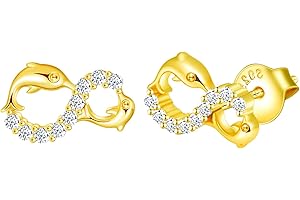 INFINIONLY Juegos de joyas de plata esterlina 925, Collar pendientes y pulsera para mujer, símbolo de infinito y delfín lindo, incrustación de zirconia, dorado