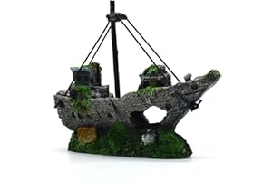 WIRZUL Decorazione per acquario Decorazione per acquario a forma di nave pirata accessorio per acquario Riparo di Castello per Pesci Rettile Betta in Acquario