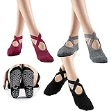 Comius Sharp Confezione da 3 calzini da yoga da donna, per pilates, yoga, facili da indossare, antiscivolo, in cotone, per da