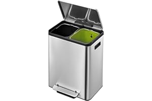 EKO VB 912831 Ecocasa Step Bin 15+15L Acero Inoxidable, Acero Inoxidable, Mate, 32.1 x 40.4 x 49.2 cm