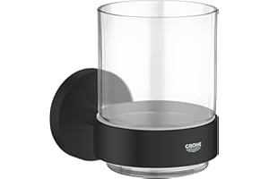 GROHE Start Verre en Cristal avec Support pour Salle de Bain, Fixations Cachées, A coller avec GROHE QuickGlue ou à visser, Noir Mat, 411942430