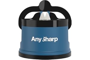 AnySharp Aiguiseur de Couteaux, Sécurité Mains Libres, Ventouse PowerGrip, Aiguise en Toute Sécurité Tous les Couteaux de Cuisine, Idéal pour l'Acier Trempé & Dentelé | Le Meilleur au Monde | Bleu