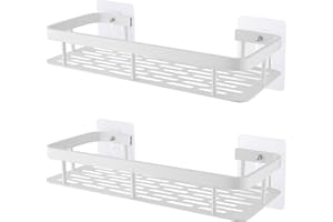 LEADAHEAD Shower Caddy Adhesive No Drill Bathroom Shower Organizers Rustproof Shower Shelves Wall-Mounted Kitchen Spice Rack White Shower Holder 2-Pack