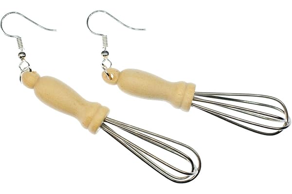 Miniblings visp örhängen hängande visp mat kock kök matlagning trä – handgjorda modesmycken I örhängen försilvrad, 70mm, Metall Trä, Ingen ädelsten