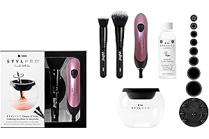 stylpro Gift Set Kits: Electric Makeup Brush Cleaner and Dryer Machine with 8 Brush Collars, Brush Cleanser - Fast, Automatic Spinning Brush Cleaner with Heat-Resistant Bowl (Mermaid)