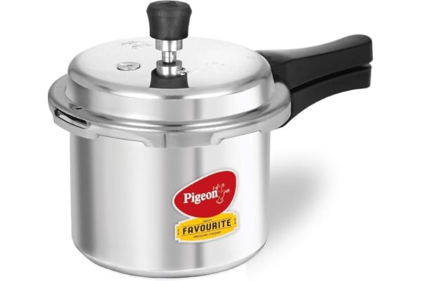 Pigeon By Stovekraft Favourite Induction Base Aluminium Pressure Cooker with Outer Lid, 3 Litres (Silver)