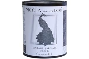 NICOLA VERNICI Vernice Decorativa della Linea Vintage, a Base di Acqua, Made in Italy, Sabbiato Fine, Nero - Formato da 1 lt