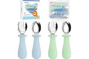 Nesritoy 4 Set Baby Besteckset|Kinderbesteck Mit Aufbewahrungstasche Silikon Löffelgabel Für BPA Kostenlos mit hält Anti-Choke-Design Für Baby Kleinkind Esslernbesteck