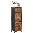 SKY-TOUCH 5 Chest of Drawers, Vertical Storage Drawers Tower Fabric Chest Dresser, Tall Organizer Dresser for Bedroom, Nursery, Closets, Sturdy Steel Frame with Wooden Top, Brown