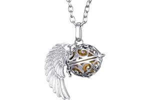 Morella femme Collier ange gardien en acier inoxydable 70 cm avec ailes d'ange et boule sonore en zircons Ø 16 mm dans une pochette en velours