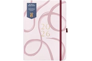Busy B 2026 A5 Diary Day-A-Page Planner for Students, Professionals & Teachers - Pink Ribbon Print Daily Planner with Gold Foil, Jan - Dec, Elastic Band & Ribbon Marker - Organizer for Desk or Handbag