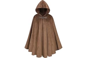 maxToonrain Medieval Costume with Hood Northern Knight Renaissance Hooded Cloak Vintage Gothic Witch Wizard Victorian Halloween Fancy Dress Costume (Brown,102cm-Men)