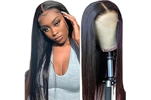 Gsoroel 4x1 Lace Front Human Hair Wig Glueless Cheveux Humain Swiss Lace Unprocessed Brazilian Virgin Human Hair Straight Pre Plucked With Natural Hairline Minimal Tangle 14 Pouces Natural Color