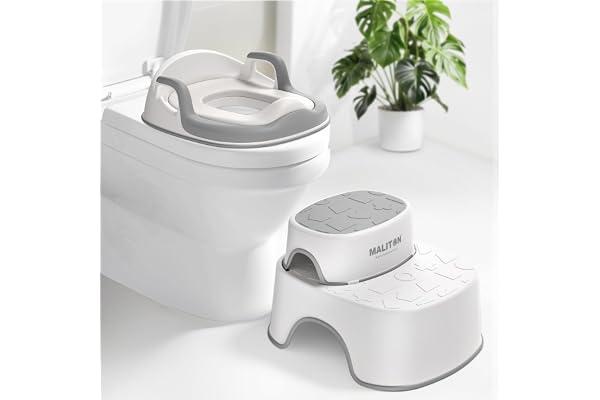 Rehausseur Toilette Enfant avec 2 Marches Pied Enfant Transportable, Reducteur Toilette Enfant de 1 à 8 ans garçons et filles, Coussin Anti-éclaboussures Reducteur de WC avec Marche Pied Bébé
