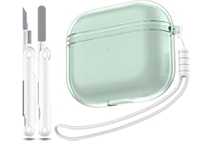 MHYALUDO Compatible with Airpods 3 Case Cover, Compatible with Airpods 3rd generation 2021, Clear Soft Shockproof Case with Lanyard Cleaning Pen,Green
