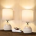 Ufanore Table Lamps Bedside, Set of 2 Ceramic Bed Side Lamps with White Lampshade, Modern Desk Lamp for Living Room Bedroom Office Nightstand, 5W LED Bulbs Included
