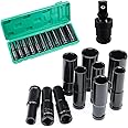 11Pcs 1/2 Inch Drive Deep Impact Socket Set,10 pcs 10-24mm Metric Socket Set for Impact Driver with 1pc Universal Joint 1/2",Impact Wrench Hex Long Reach Sockets for Car Wheel Nuts Bolts DIY Tool