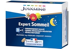 JUVAMINE - Expert Sommeil 3 en 1- Mélatonine - Passiflore - Coquelicot - Rhodiola - Endormissement facilité - Sommeil Réparateur - Relaxation - 1 mois - 30 Comprimés à sucer - Fabriqué en France