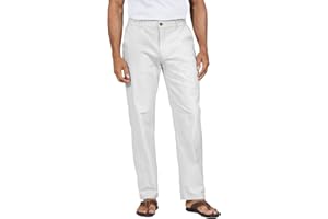 YAOHUOLE Men's Linen Pants Lightweight Elastic Waist Trousers Casual Summer Beach Wedding