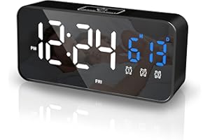 Lafocuse Réveil Numérique LED avec Température et Date, Grand Reveil Matin 25 Musique, 3 Alarmes, Luminosité Réglable, Snooze, 2 Port USB, Jour de la Semaine, Horloge Numérique Chevet Chambre, Noir