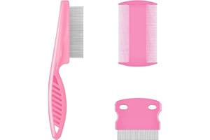 Erismithh Flea Combs 3pcs Lice Comb Pet Hair Cleaning Grooming Set Durable Fine Tooth Comb Pet Tear Stain Removers Tools with 3 Styles for Dog Cat Pink (Pink)