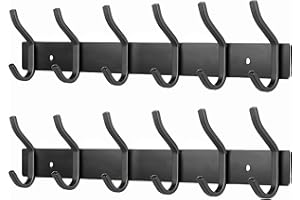 MEIJO Percheros Pared con 6 ganchos, Ganchos Perchas de Montaje en Pared Acero inoxidable Colgadores Ganchos Perchero para Entrada, Cocina, Baño (6 Ganchos-2pcs, Negro Mate)