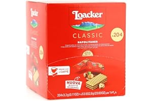 Loacker, Classic Napolitaner, Wafer Fragranti Farciti con 2 Strati di Crema di Nocciole 100% Italiane, Snack Monoporzione Ideali per Bar e Caffetterie, Confezione Convenienza da 204 Pezzi
