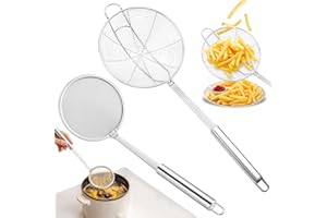 BETRYNIDIL Ecumoire Cuisine Inox, Araignée Cuisine avec Manche, Écumoire à Mailles Fines, Passoire Araignée pour friture, Passoire à Pâtes, Résidus de Filtre - Ø 14 cm, Facile à nettoyer