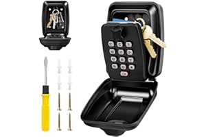 AMROCKY Key Safe Wall Mounted Police Approved,Key Lock Box Outdoor,Large Key Lock Box with Resettable 12-Digit Code Key Safe Box with Weatherproof Cover for Outside Home Garage Office & School