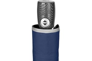 PERLETTI Paraguas Hombre Mujer Plegable Mini Compacto Reflectante Azul - Paraguas Automatico de Viaje con Ribete de Alta Visibilidad Antiviento Ligero Resistente de Fibra de Vidrio - Diámetro 104 cm