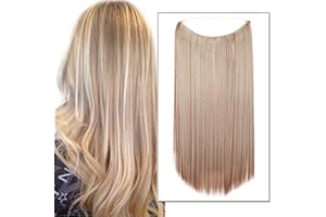 SILK-CO Extensiones de Cabello Sin Clip Pelo Sintético 1 Pieza Lisa Postizos de Pelo Pelucas para Mujer Extensiones de Cabello Invisible y Natural #Marrón Claro & Rubio (50cm,90g)