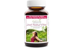 ‎CELLAVITA Cellavita Jod Natur Vita 4-Monatsvorrat 120 Kapseln | aus Kelp Algen mit Astaxanthin - Braunalge Blaualge Blutregenalge | natürliche JOD Quelle | Meeresalgen ohne Zusätze