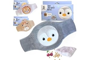 Hello Hippo - Bouillotte Noyaux de Cerise Bébé - Ceinture Chauffante Sèche Anti-Colique pour Nourrisson, Micro-Ondes ou Four, Hypoallergénique et Lavable (Pingouin)