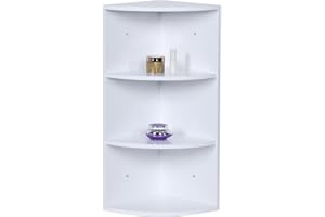 Scaffale angolare Relaxdays, 3 Ripiani, scaffale da Bagno, Appeso o in Piedi, HLP: 62x35x25 cm, MDF, Bianco