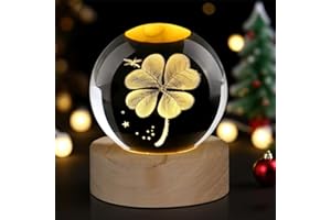 YANGUN 3D Kristallkugel Nachtlicht, 60 mm Glaskugel-Nachtlampe, moon lamp, vierblättriges Kleeblatt glücksbringer, 3d lampe Glaskugel Deko, Geschenke für Männer Jungen Frauen Kinder, Heimdekoration