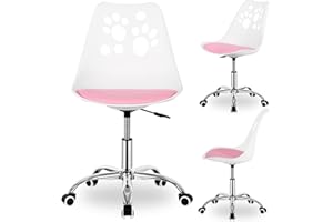 SPRINGOS Sedia da scrivania per bambini, colore bianco e rosa, regolabile in altezza da 6 anni, sedia girevole ergonomica con ruote e imbottitura