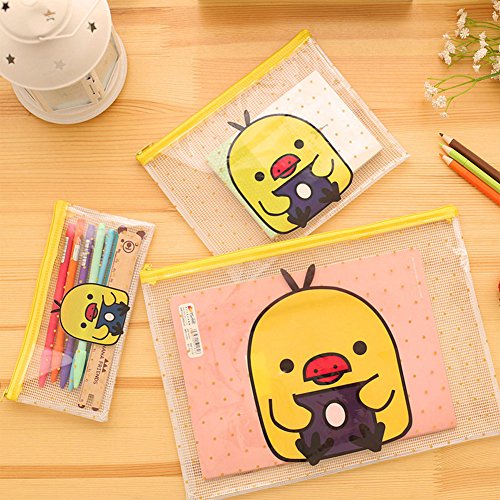 Preisvergleich Produktbild EQLEF® 3pcs / set Cartoon transparente Netz Reißverschluss-Bleistift-Kasten Briefpapier-Beutel Dokumententasche
