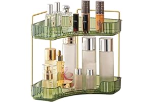 CESTATIVO Corner Bathroom Counter Organiser, Vanity Trays for Bathroom, Skincare Makeup Organiser Shelf, Vanity Organiser, Bathroom Counter Shelf for Cosmetics, Toiletries, Lotions, Perfumes (2 Tiers, Green)