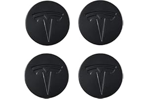 SANSHAOS 4 Pezzi Auto Coprimozzi Adesivo per Tesla Model 3 Model Y 56mm, Tappi Ruota per Auto Impermeabili Antipolvere Auto Decorativo Emblema Accessori,Black