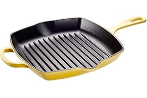 Le Creuset Skillet Gril en Fonte Émaillée, Carré, 26 cm, 2,86 kg, Soleil, 20183264030422