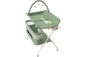 ‎HOMEWELL homewell Baby Wickelkommode Klappbarm, Tragbare Wickelunterlage, Baby Wickelkombi, 5 Stufen verstellbare Höhen, mit Sicherheitsgurt & Waschbecken & Spielzeugregal (Grün)