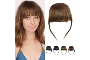 DSOAR Frange de Cheveux Épais Clip de Frange de Cheveux Humains Réels Dans L'extension de Cheveux de Frange Frange Non Traitée, Couleur Marron Clair