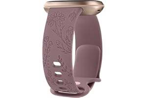 Vancle für Fitbit Versa 4 Armband/Fitbit Versa 3 Armband/Fitbit Sense 2 Armband/Fitbit Sense für Damen Herren, Silikon Armbänder Floral Gravierte Uhrenarmband, Wasserdichtes Sport Ersatzarmband