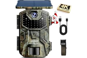 iZEEKER Fototrappola Solare 4K 30fps 48MP, Fototrappola Infrarossi con LED 850nm Batteria da 2600 mAh Impermeabile IP66, Senza Wi-Fi, Schermo LCD da 2,0" per la Sorveglianza della Fauna Selvatica